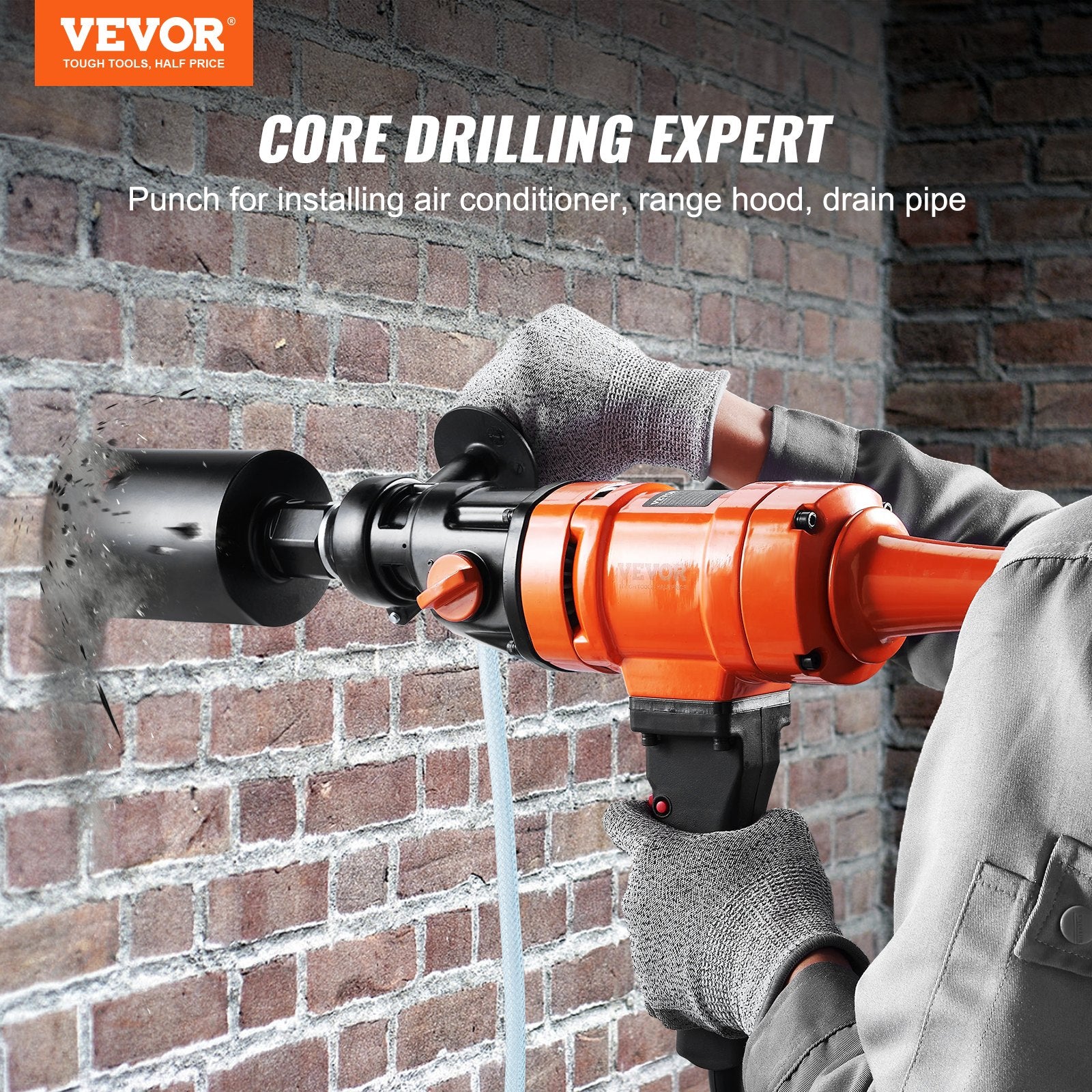 Traffic Control & Parking Tools: VEVOR Diamond Core Drilling Machine, 4in Handheld Wet Concrete Core Drill Rig, 1100-2400RPM Two Speed & 1-1/4" Thread & 2 Bubble Levels, 3-4in Drilling Diameter for Concrete Brick Block Stone, 1500W