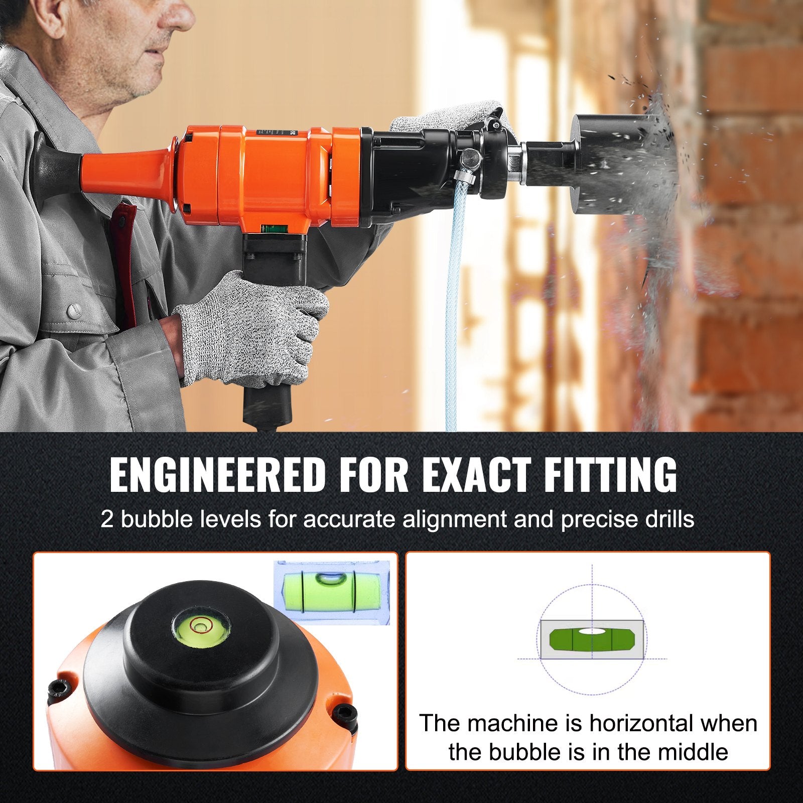 Traffic Control & Parking Tools: VEVOR Diamond Core Drilling Machine, 4in Handheld Wet Concrete Core Drill Rig, 1100-2400RPM Two Speed & 1-1/4" Thread & 2 Bubble Levels, 3-4in Drilling Diameter for Concrete Brick Block Stone, 1500W