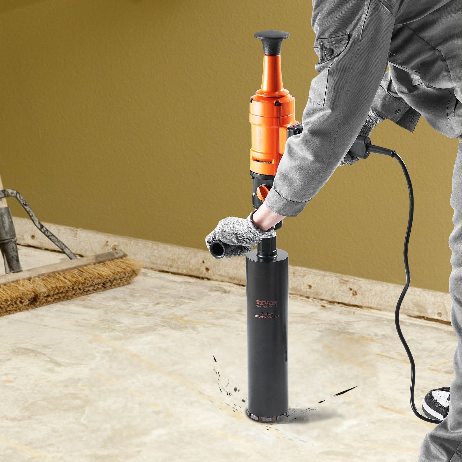 Traffic Control & Parking Tools: VEVOR Diamond Core Drilling Machine, 4in Handheld Wet Concrete Core Drill Rig, 1100-2400RPM Two Speed & 1-1/4" Thread & 2 Bubble Levels, 3-4in Drilling Diameter for Concrete Brick Block Stone, 1500W