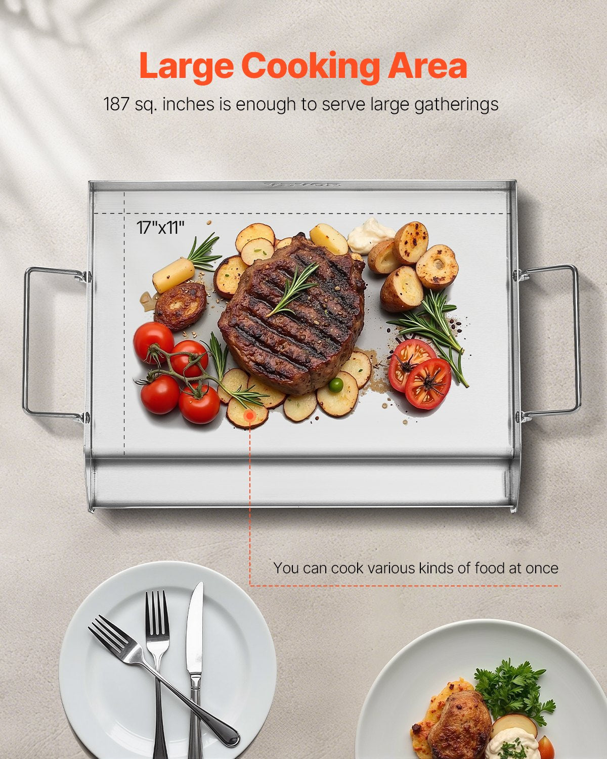 Paddles & Oars: VEVOR Stainless Steel Griddle, 17x13 inch Universal Flat Top Rectangular Plate, Gas Grill Griddle for BBQ Grill, Teppanyaki, Portable Family Cookware with Handle, for Camping Tailgating Party