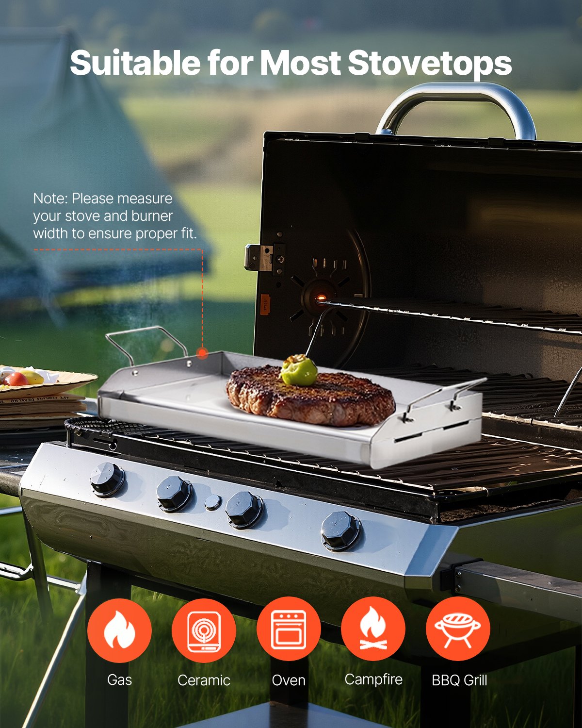 Paddles & Oars: VEVOR Stainless Steel Griddle, 17x13 inch Universal Flat Top Rectangular Plate, Gas Grill Griddle for BBQ Grill, Teppanyaki, Portable Family Cookware with Handle, for Camping Tailgating Party