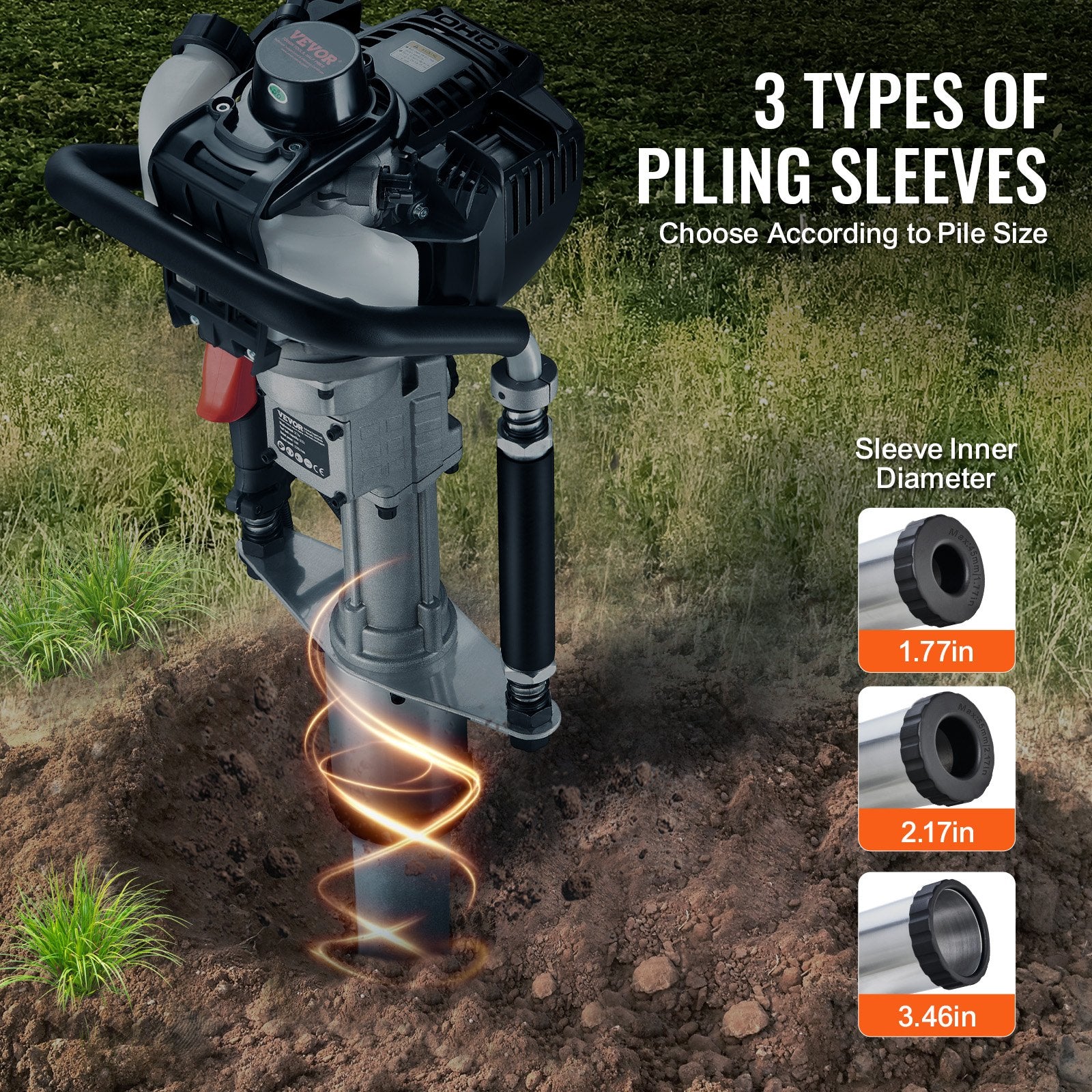 Chainsaws: VEVOR 37.77cc Gas-Powered T Post Driver 4-Stroke Fence Piling Pounder w/ 3 Head