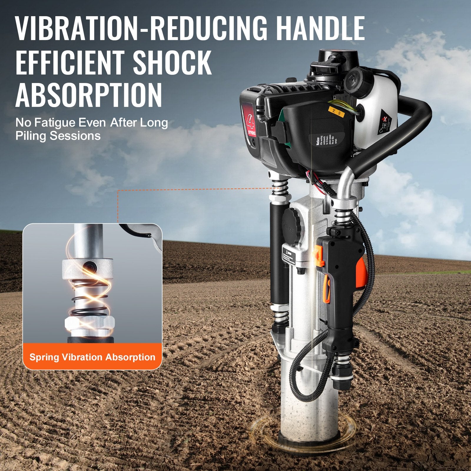 Chainsaws: VEVOR 37.77cc Gas-Powered T Post Driver 4-Stroke Fence Piling Pounder w/ 3 Head