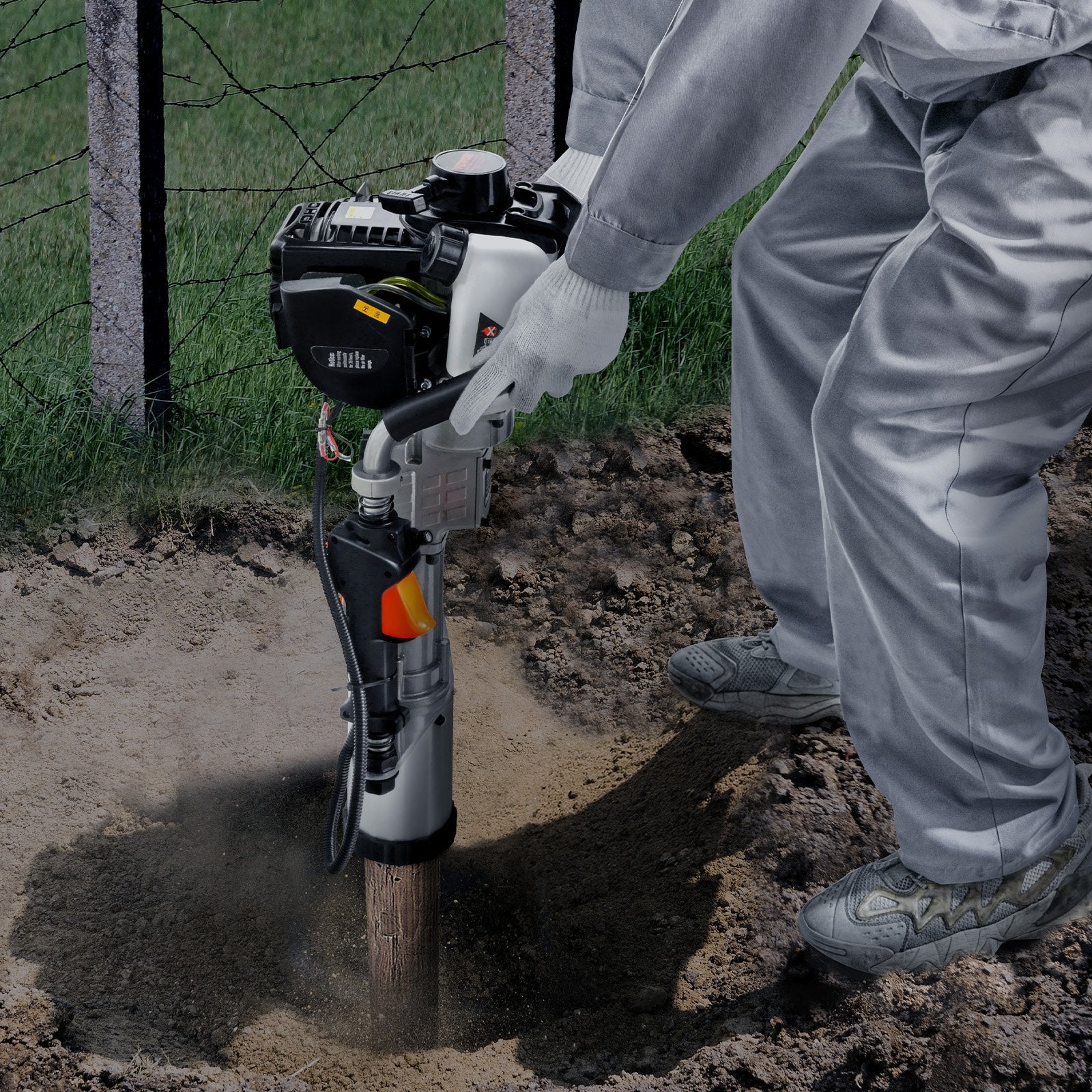 Chainsaws: VEVOR 37.77cc Gas-Powered T Post Driver 4-Stroke Fence Piling Pounder w/ 3 Head