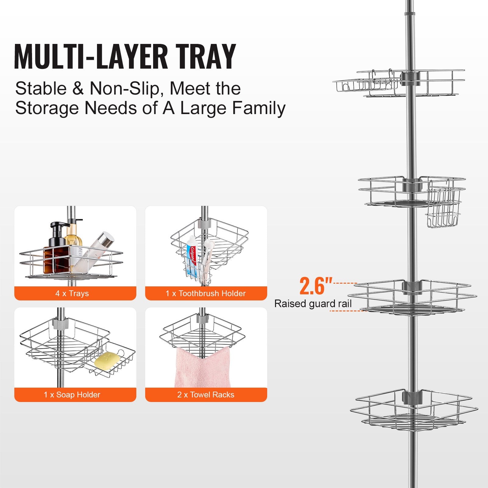 Shower Heads & Screens: VEVOR 42" to 114" High Shower Corner Caddy Tension Pole Rust-Proof Tension Pole