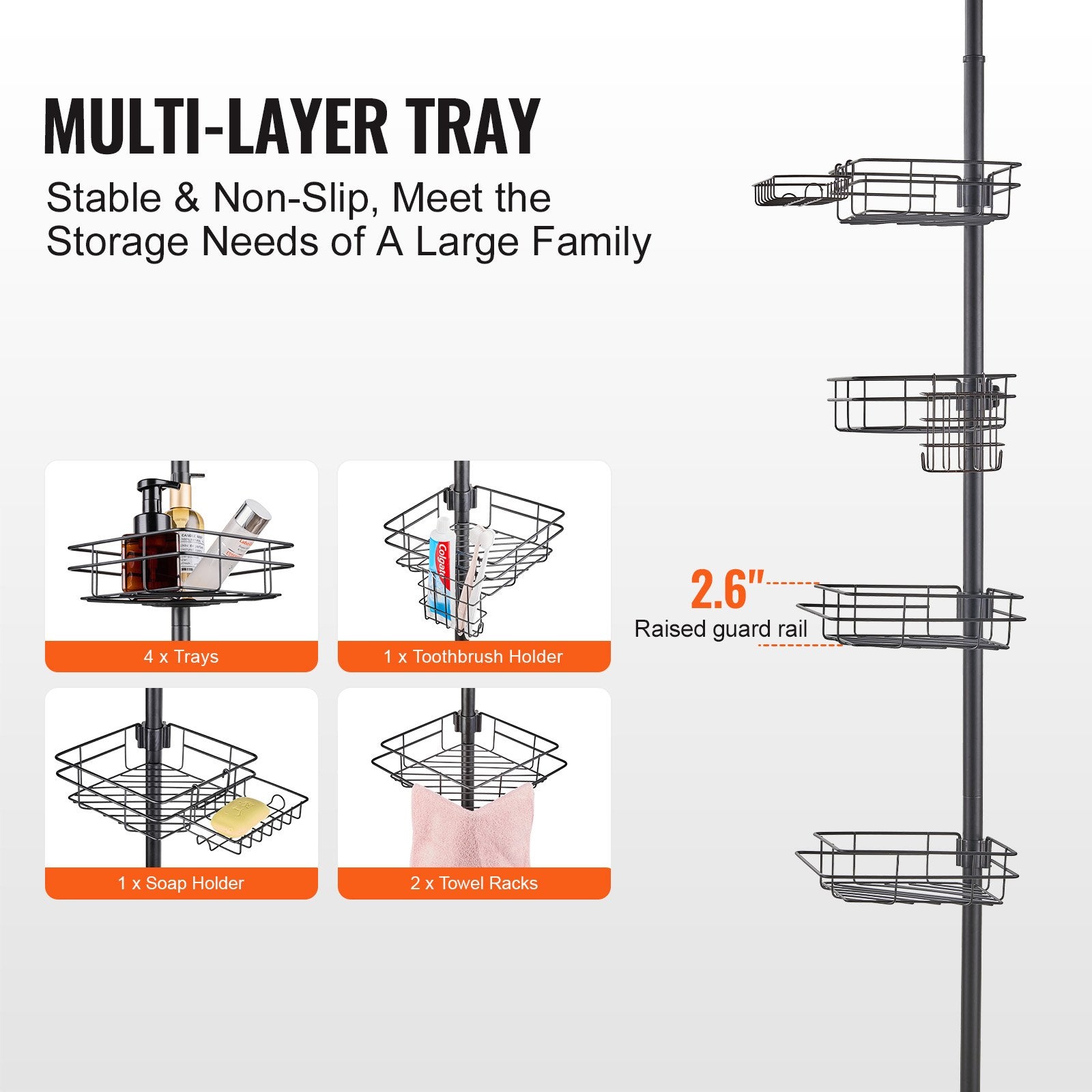 Shower Heads & Screens: VEVOR 42" to 114" High Shower Corner Caddy Tension Pole Rust-Proof Tension Pole