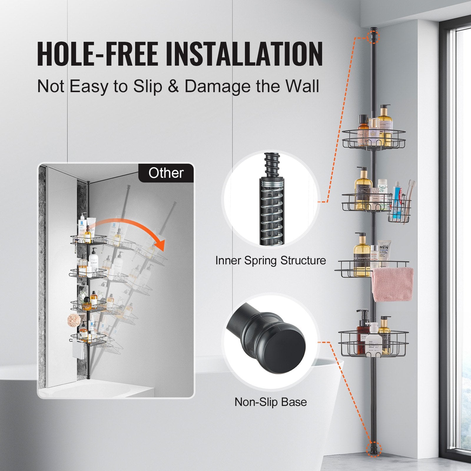 Shower Heads & Screens: VEVOR 42" to 114" High Shower Corner Caddy Tension Pole Rust-Proof Tension Pole