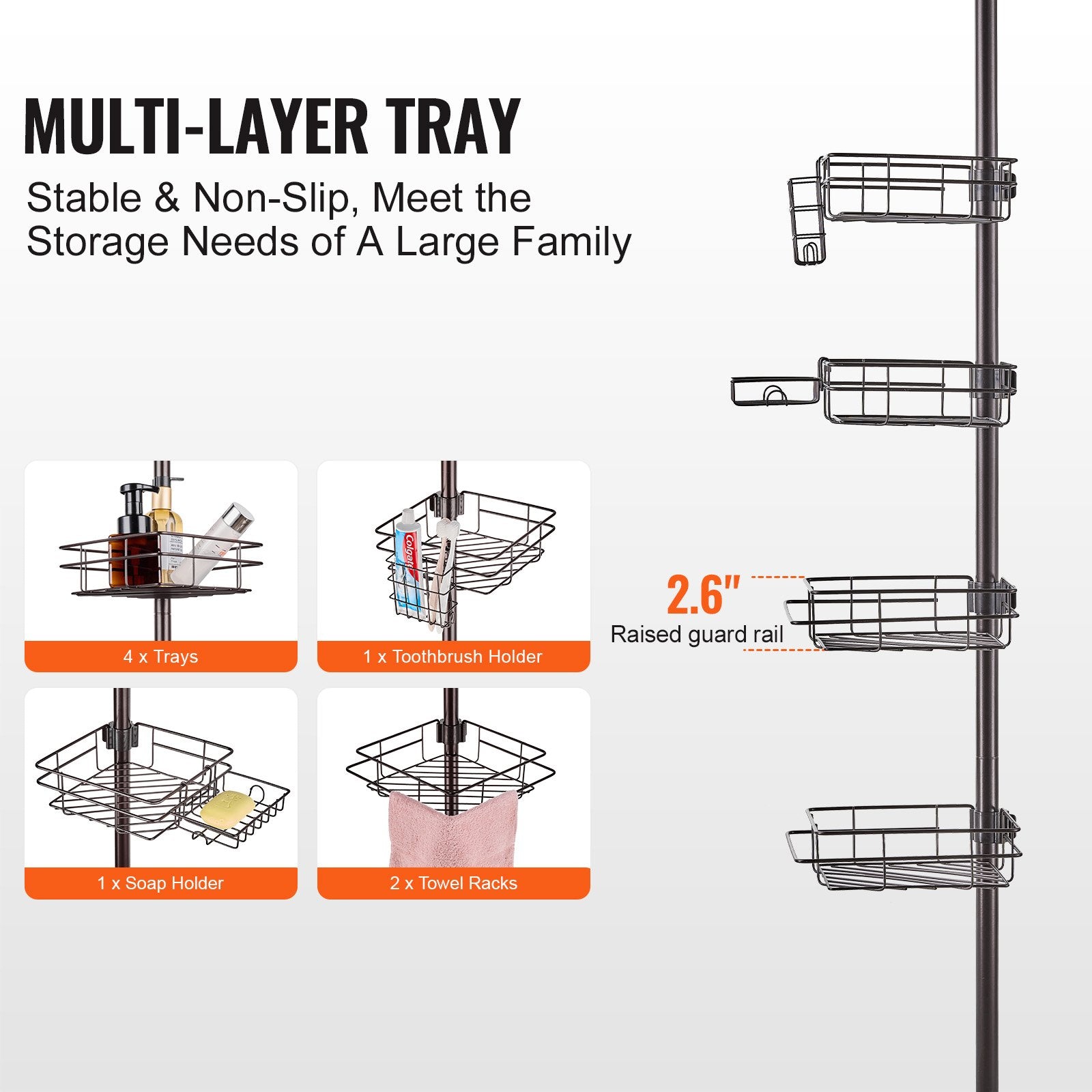 Shower Heads & Screens: VEVOR 42" to 114" High Shower Corner Caddy Tension Pole Rust-Proof Tension Pole