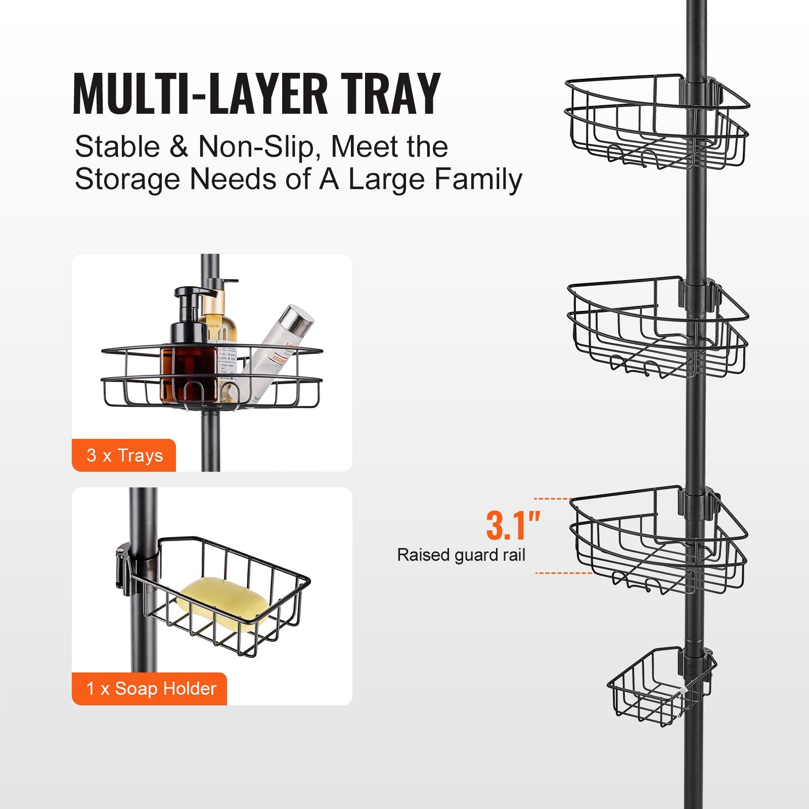 Shower Heads & Screens: VEVOR 39" to 125" High Shower Corner Caddy Tension Pole Rust-Proof Tension Pole