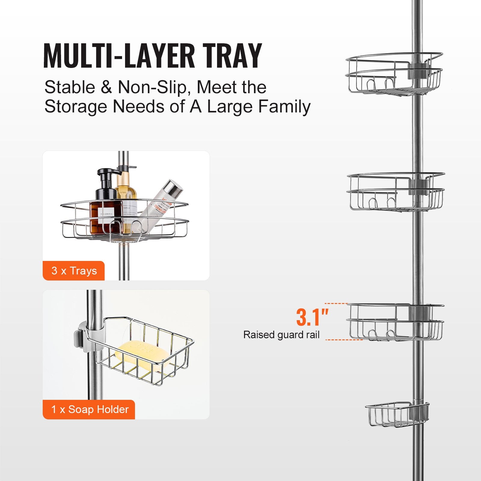 Shower Heads & Screens: VEVOR 39" to 125" High Shower Corner Caddy Tension Pole Rust-Proof Tension Pole