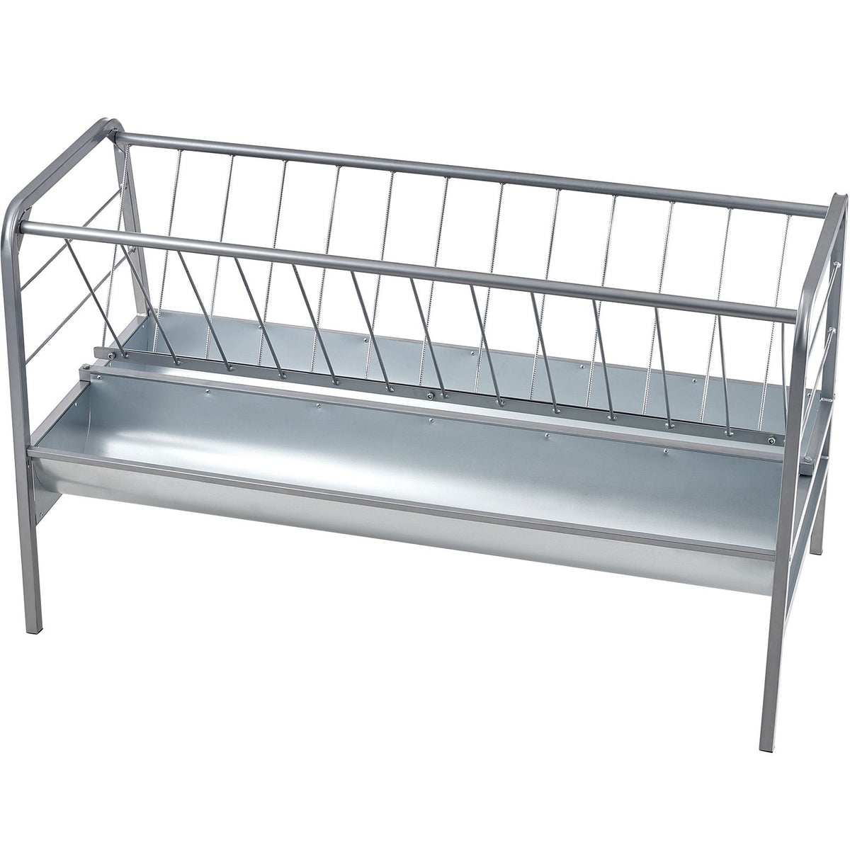 Livestock Hay Feeder, 2 in 1 Grain & Hay Feeder, 80-Gallon Capacity Pasture Feeder, 59" Long Goat Hay Feeder with Deeper Feeding Pan, Heavy Duty Steel Grain & Hay Holder for Sheep Farms Sheds