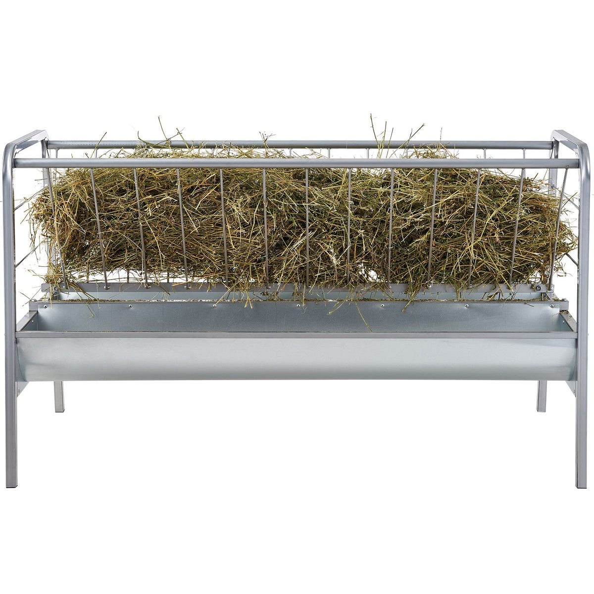 Livestock Hay Feeder, 2 in 1 Grain & Hay Feeder, 80-Gallon Capacity Pasture Feeder, 59" Long Goat Hay Feeder with Deeper Feeding Pan, Heavy Duty Steel Grain & Hay Holder for Sheep Farms Sheds