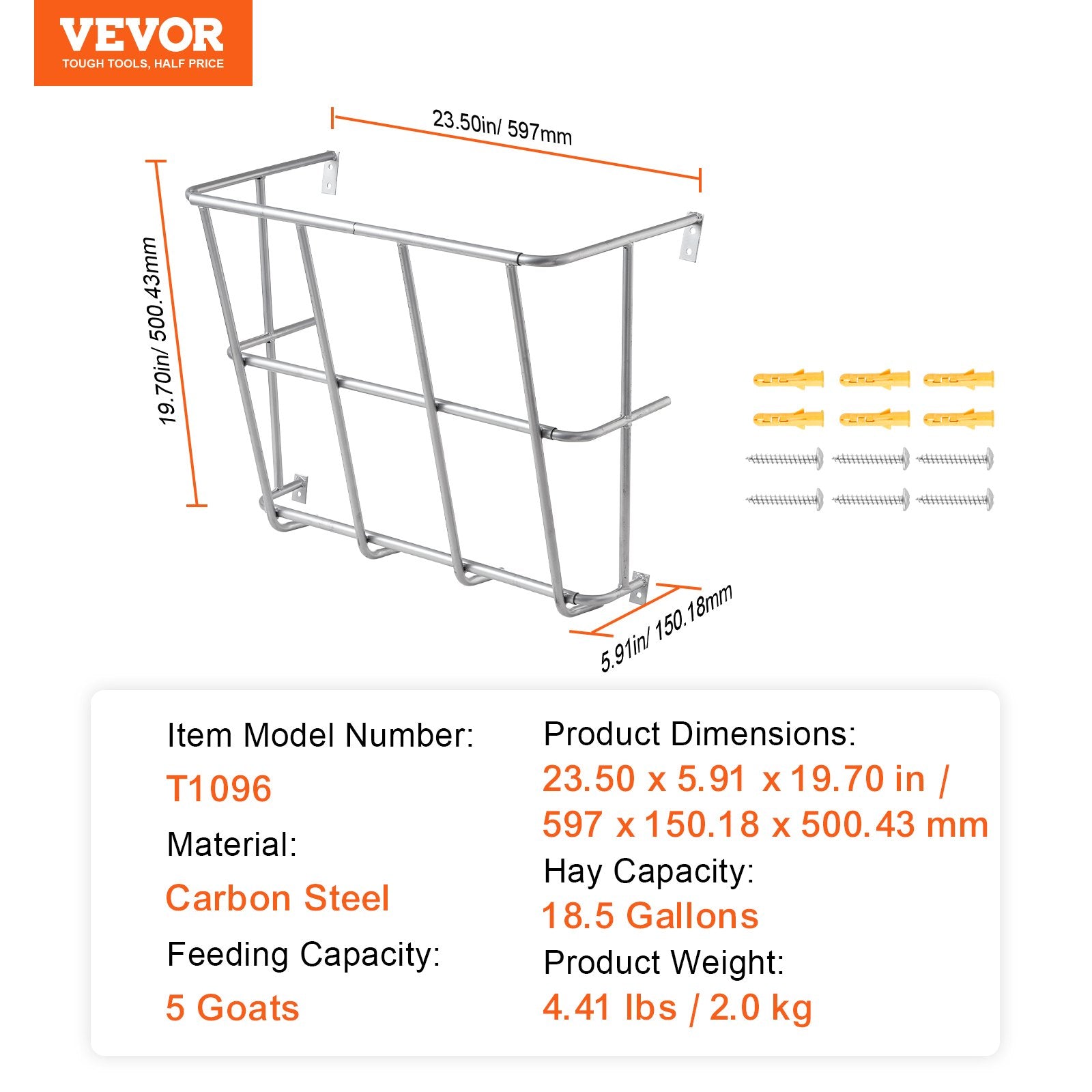 Farm Equipment: VEVOR Livestock Hay Feeder 18.5 Gallons Wall Mounted Goat Hay Rack for Horses