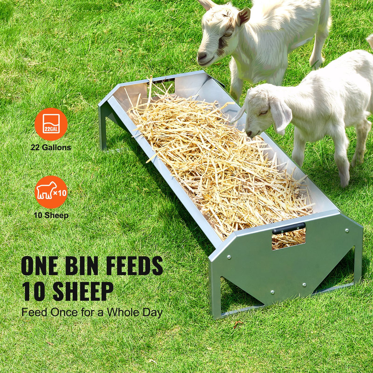 Livestock Feeding Trough, 22 Gallon Capacity, 45" Hay Feeder, Heavy Duty Steel Livestock Trough, Galvanized Steel Sheep Feeder Trough Feeding up to 10 Goats for Horse Sheep Hog Farm Sheds Pen