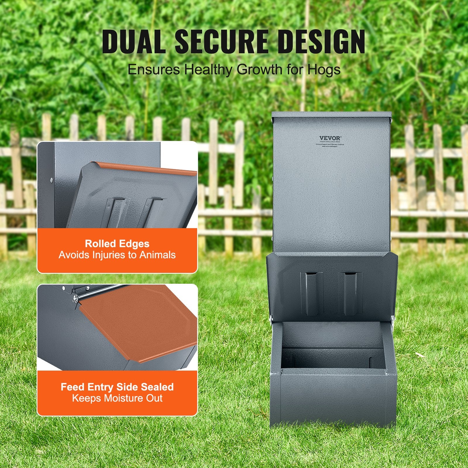 Small Animal Habitats & Cages: VEVOR Hog Feeder 2.2 Bushel Metal Double Door Pig Feeder Feeding up to 5 Hogs
