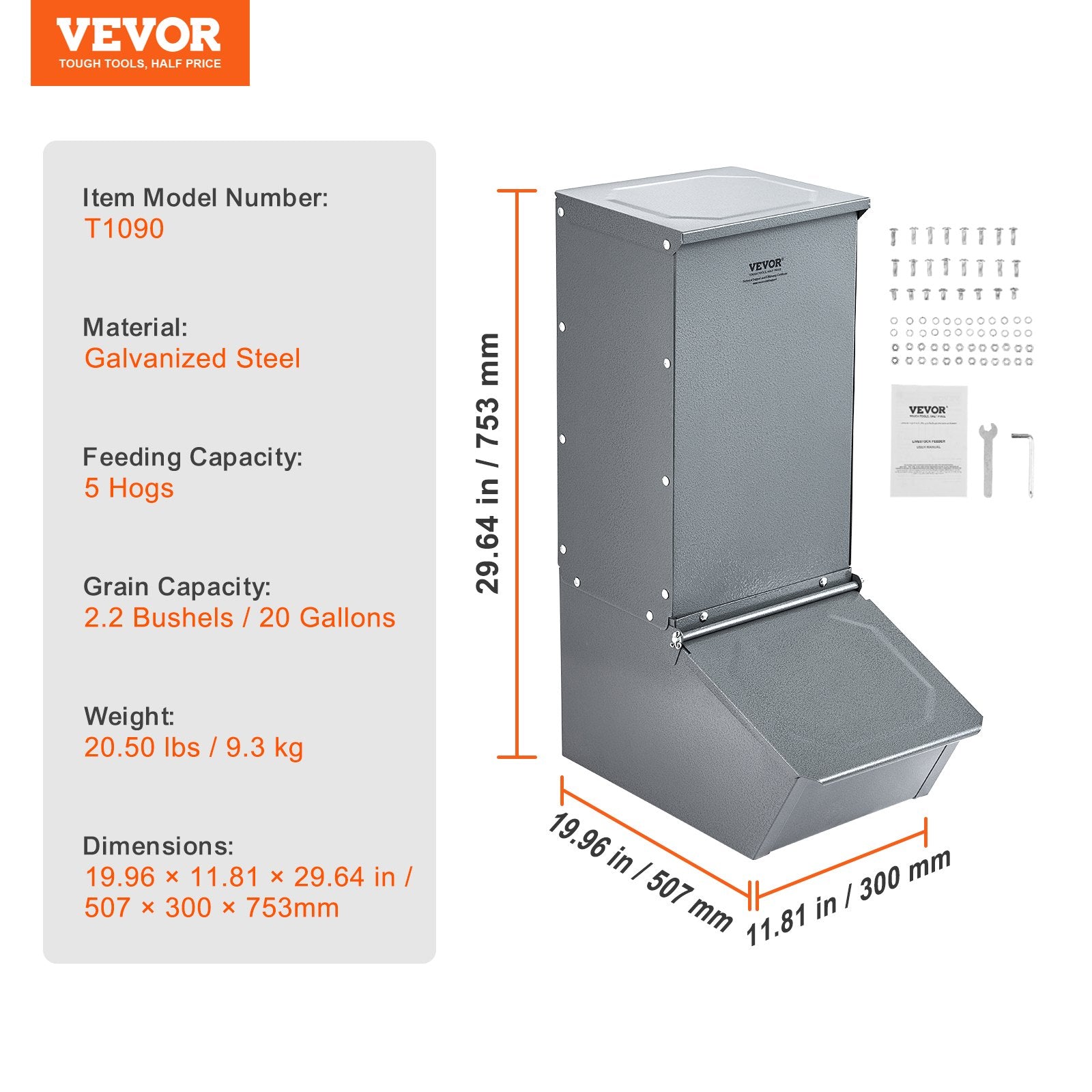 Small Animal Habitats & Cages: VEVOR Hog Feeder 2.2 Bushel Metal Double Door Pig Feeder Feeding up to 5 Hogs