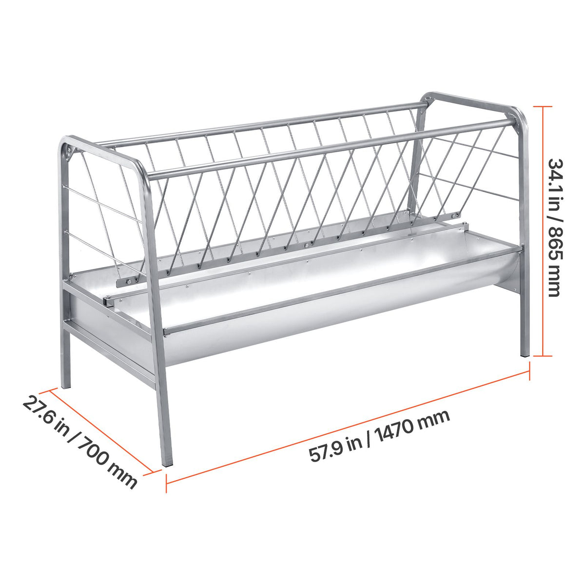 Livestock Hay Feeder, 2 in 1 Grain & Hay Feeder, 300L Capacity, 147 cm Long Goat Pasture Feeding with Deeper Feeding Pan, Heavy Duty Steel Grain Holder for Sheep Sheds, Farms, Horse Barns, Yards