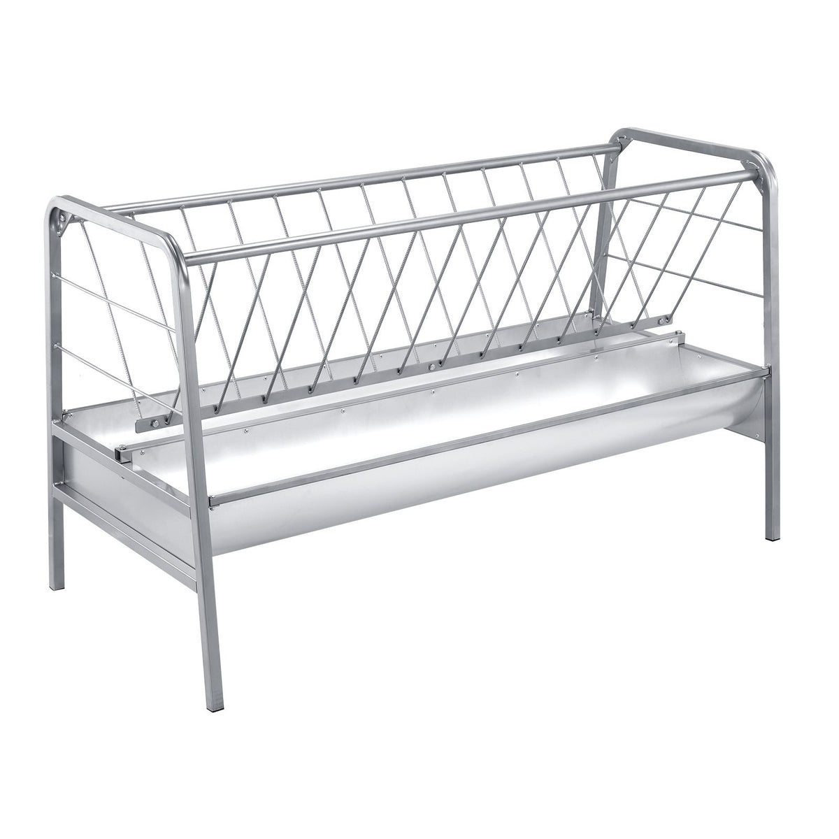 Livestock Hay Feeder, 2 in 1 Grain & Hay Feeder, 300L Capacity, 147 cm Long Goat Pasture Feeding with Deeper Feeding Pan, Heavy Duty Steel Grain Holder for Sheep Sheds, Farms, Horse Barns, Yards