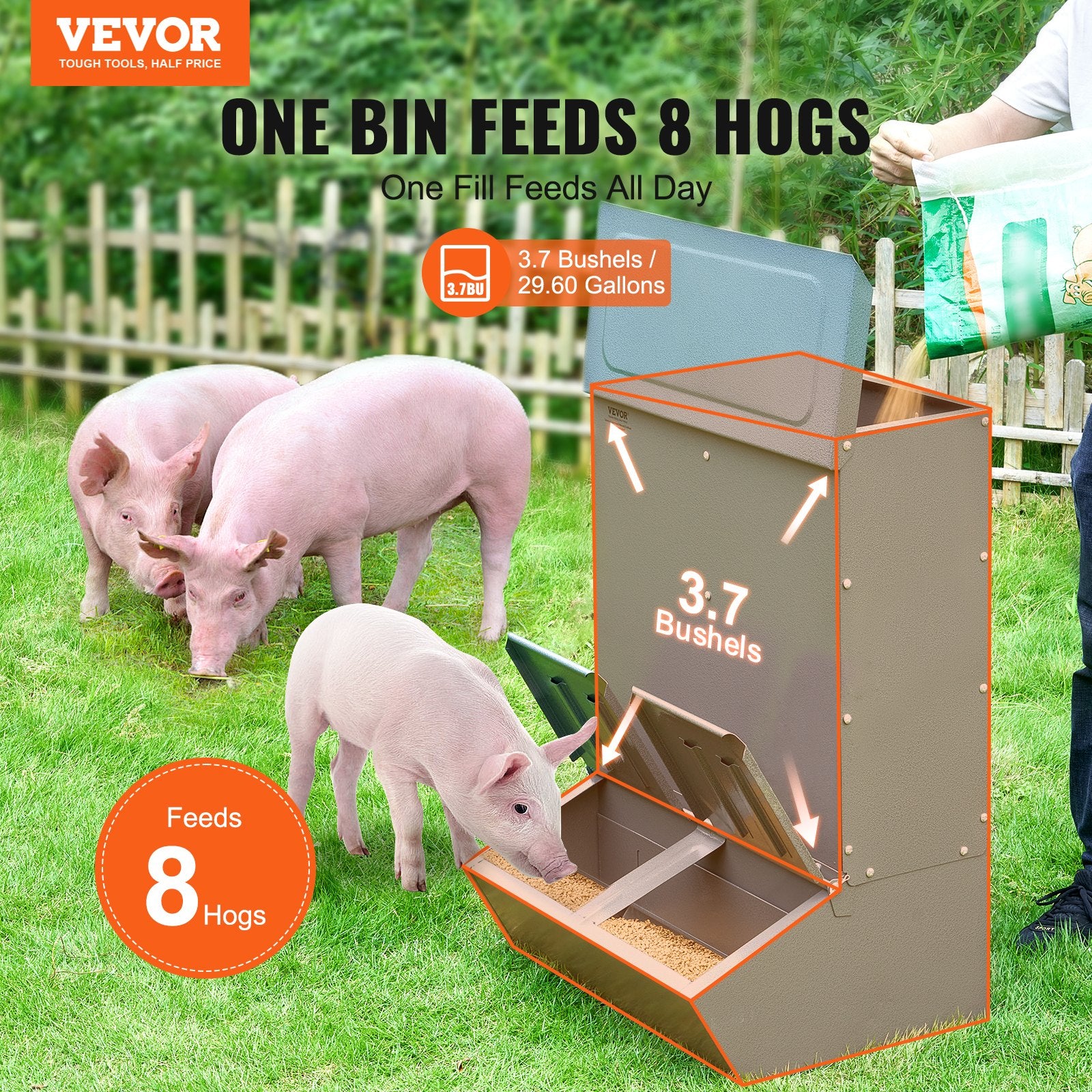 Small Animal Habitats & Cages: VEVOR Hog Feeder 3.7 Bushel Metal Double Door Pig Feeder Feeding up to 8 Hogs