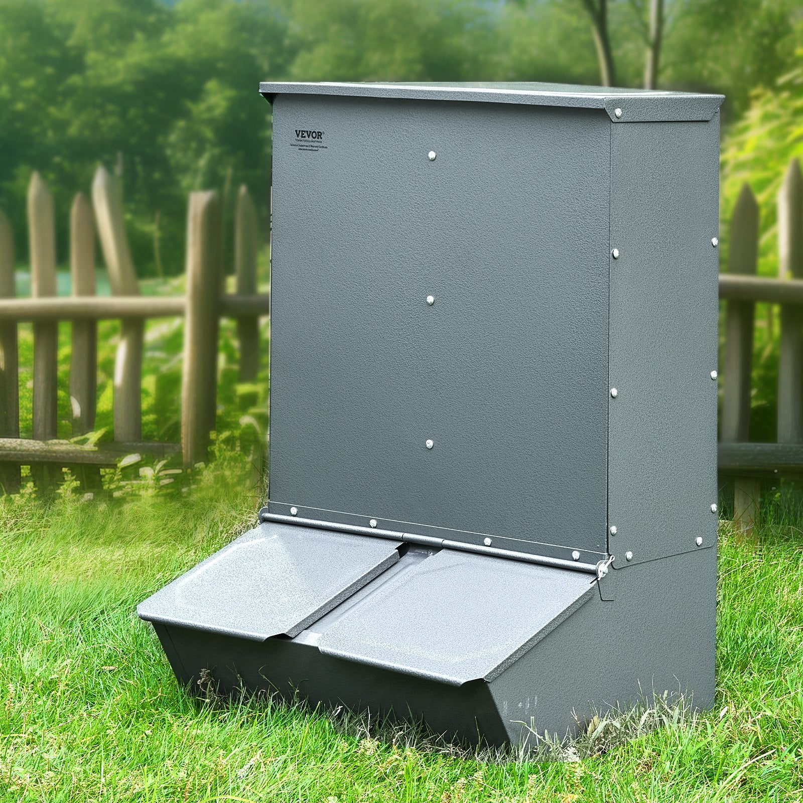 Small Animal Habitats & Cages: VEVOR Hog Feeder 3.7 Bushel Metal Double Door Pig Feeder Feeding up to 8 Hogs