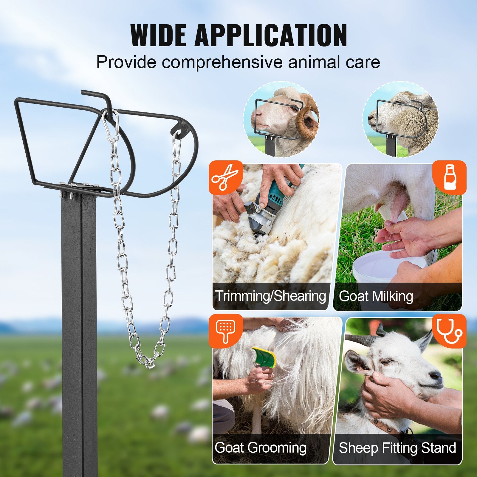 Outdoor Play Equipment: VEVOR Goat & Sheep Stand, 51x23 inch Livestock Stand, Metal Livestock Milking and Shearing Stand 21" to 33" Adjustable Height, with Headpiece and Nose Loop, 500lbs Loading Weight, Black