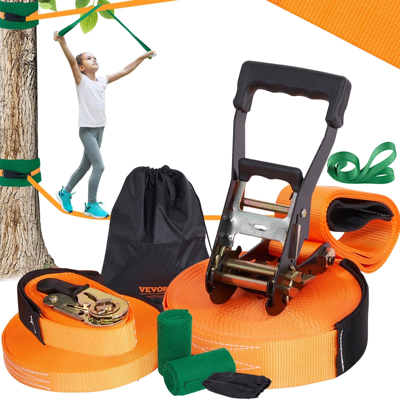 Fence & Gate Accessories: VEVOR Slackline Kit with Training Line, 18.3m Backyard Slack Line Equipment, Easy Setup Tight Rope for Kids Adults, Complete Slackline Set with Tree Protectors, Arm Trainer, Carry Bag, and Instruction