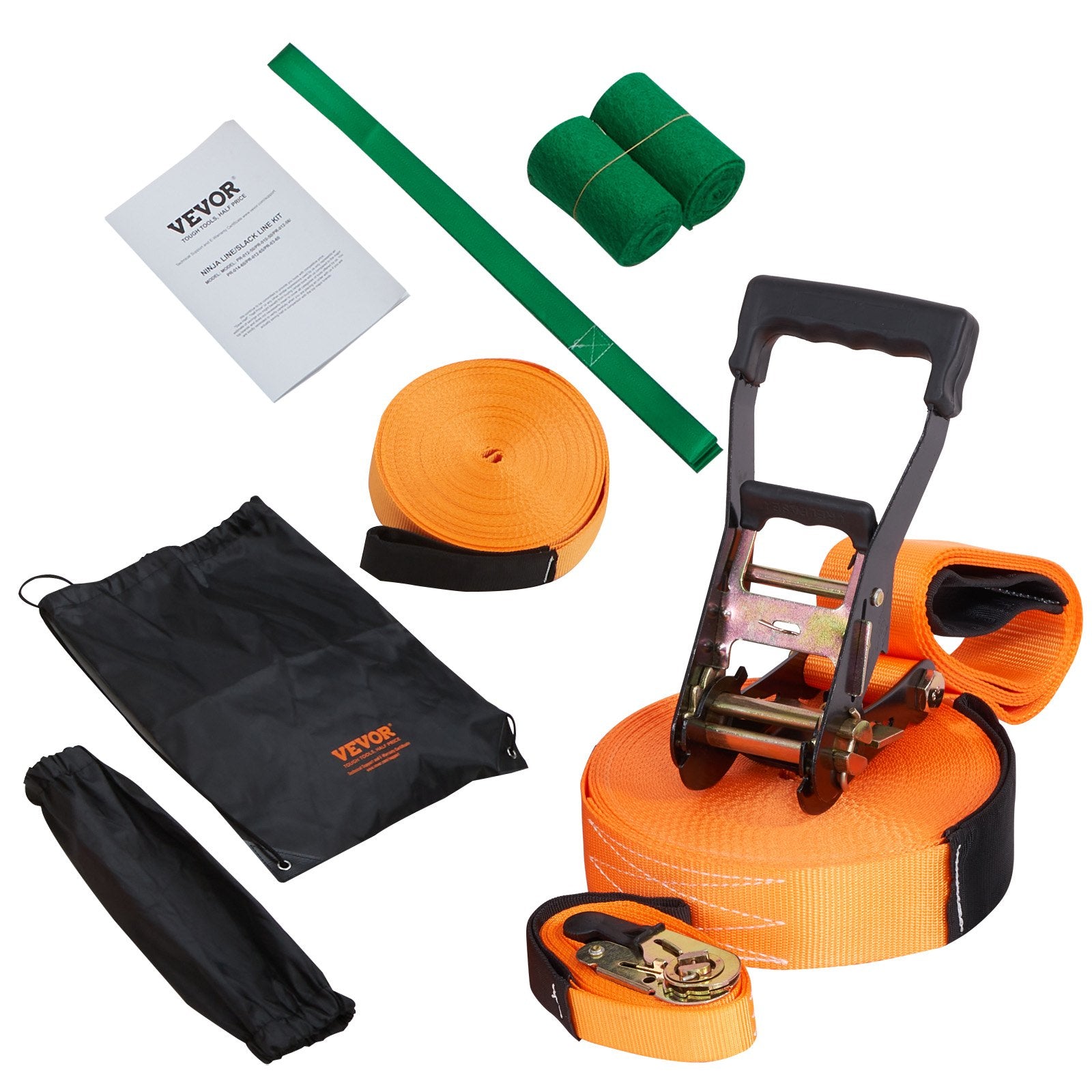 Fence & Gate Accessories: VEVOR Slackline Kit with Training Line, 18.3m Backyard Slack Line Equipment, Easy Setup Tight Rope for Kids Adults, Complete Slackline Set with Tree Protectors, Arm Trainer, Carry Bag, and Instruction