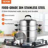 Rice Cookers & Steamers: VEVOR Steamer Pot, 28cm Steamer Pot for Cooking with 8.5QT Stock Pot, Vegetable Steamer & 2 Steaming Grid, 3-Layer Food-Grade 304 Stainless Steel Food Steamer Cookware with Lid for Gas Electric Stove