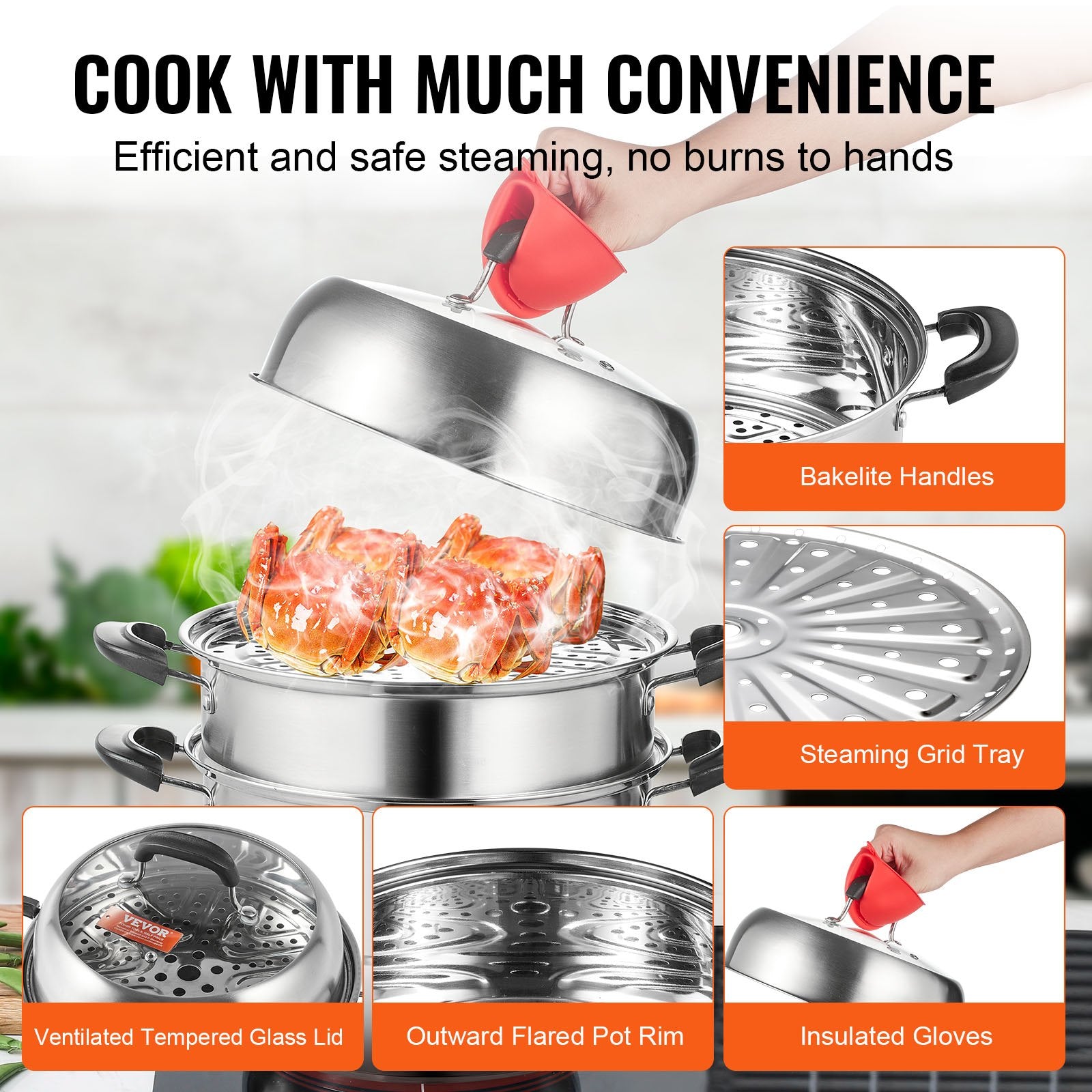 Steamer Pot, 28cm Steamer Pot for Cooking with 8.5QT Stock Pot, Vegetable Steamer & 2 Steaming Grid, 3-Layer Food-Grade 304 Stainless Steel Food Steamer Cookware with Lid for Gas Electric Stove