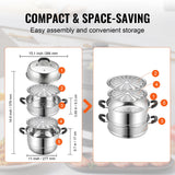 Rice Cookers & Steamers: VEVOR Steamer Pot, 28cm Steamer Pot for Cooking with 8.5QT Stock Pot, Vegetable Steamer & 2 Steaming Grid, 3-Layer Food-Grade 304 Stainless Steel Food Steamer Cookware with Lid for Gas Electric Stove