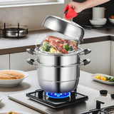 Rice Cookers & Steamers: VEVOR Steamer Pot, 28cm Steamer Pot for Cooking with 8.5QT Stock Pot, Vegetable Steamer & 2 Steaming Grid, 3-Layer Food-Grade 304 Stainless Steel Food Steamer Cookware with Lid for Gas Electric Stove