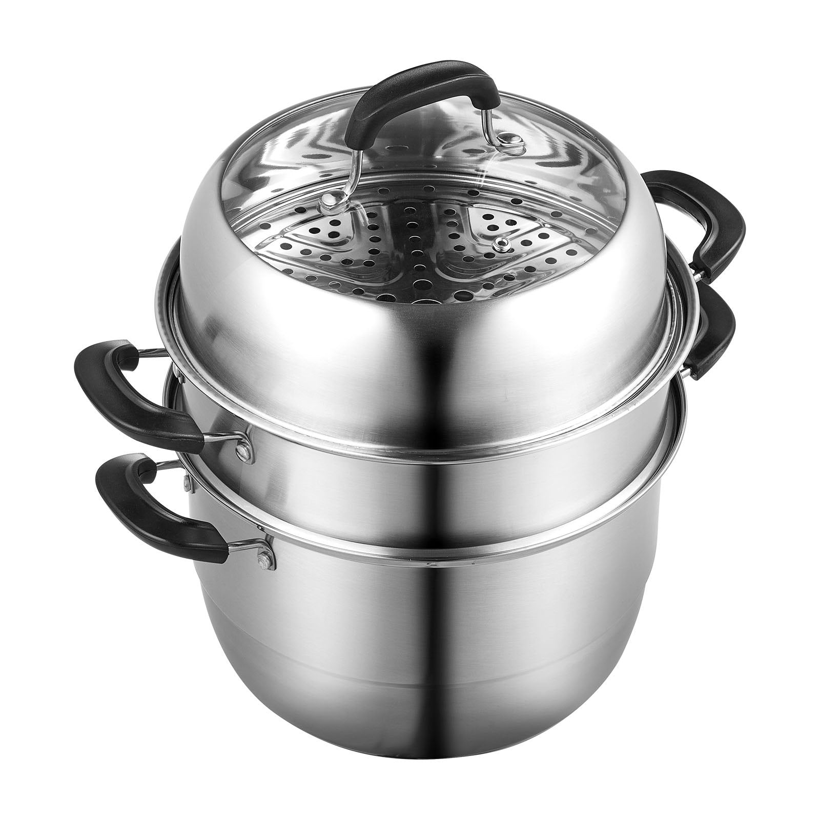 Steamer Pot, 28cm Steamer Pot for Cooking with 8.5QT Stock Pot, Vegetable Steamer & 2 Steaming Grid, 3-Layer Food-Grade 304 Stainless Steel Food Steamer Cookware with Lid for Gas Electric Stove
