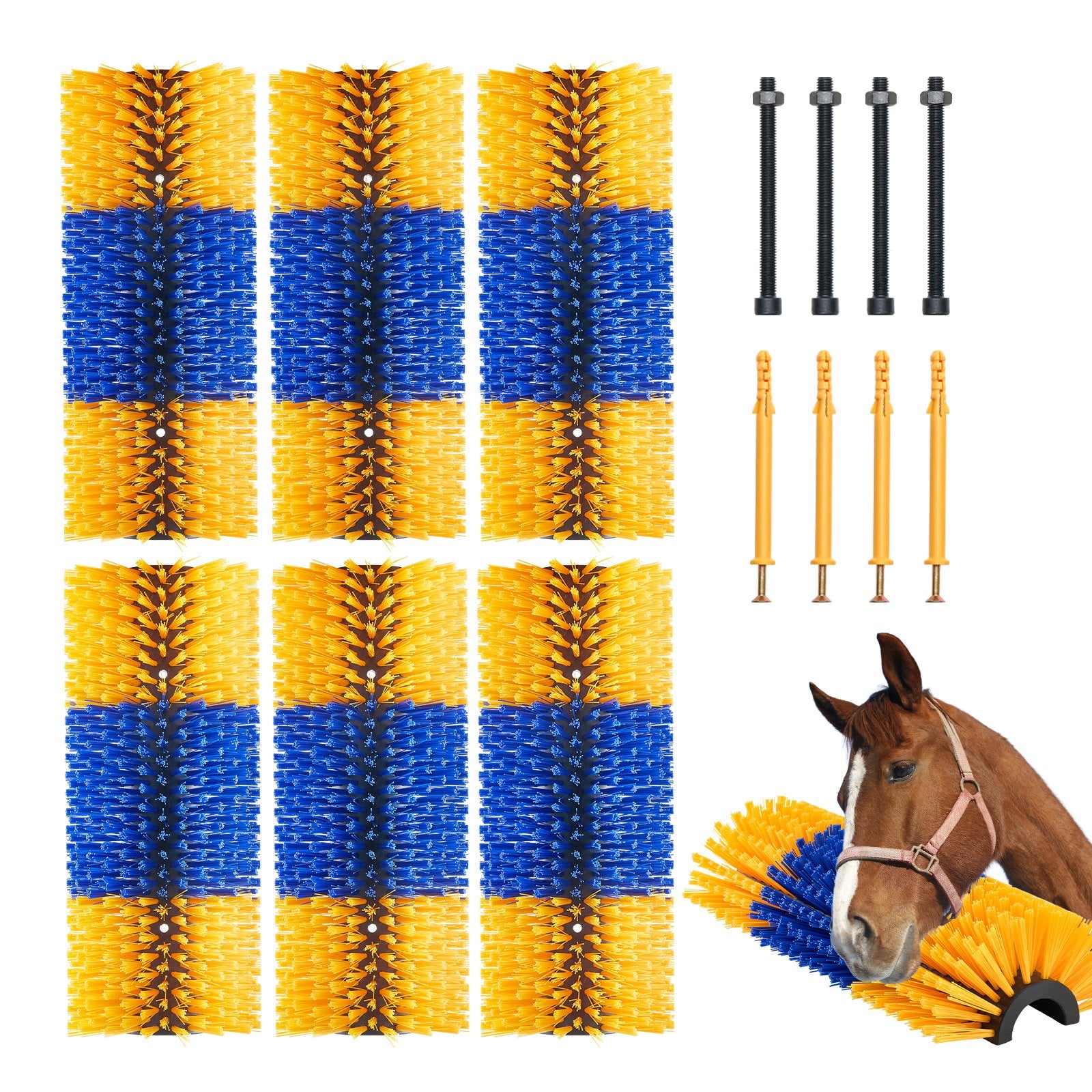 Dog Grooming Supplies: VEVOR Livestock Scratching Brush, 6 Pcs Horse Brush with 12 Screws, 20 x 7.5 in Cow Scratcher, for Back Itch Relief & Keep Cleaning, Grooming & Scratching Post Brush for Horse, Pig, Cattle Supplies