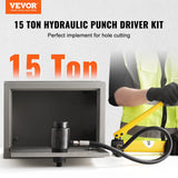Hand Tools: VEVOR 15 Ton Hydraulic Knockout Punch Kit, 1/2" to 4" Conduit Hole Cutter Set, KO Tool Kits with Puncher 10 Piece, Metal Sheet Driver Tools, For Aluminum, Brass, Stainless Steel, Fiberglass and Plasti
