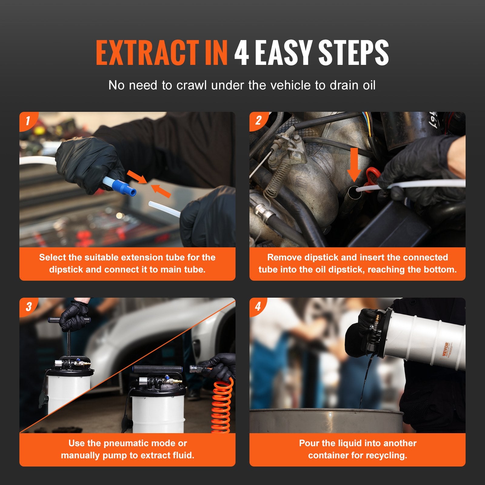 Fuel & Exhaust: VEVOR Fluid Extractor, 6.5 Liters Capacity, Pneumatic/Manual Oil Changer Vacuum Fluid Extractor with Dipstick and Liquid Suction Hose, Oil Extractor Change Pump for Automotive Fluids Vacuum Evacuation