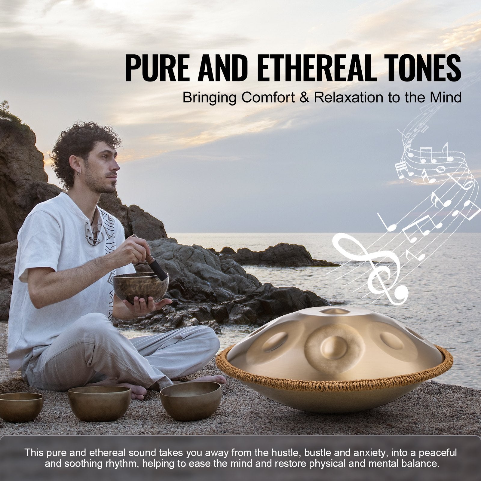 Drums: VEVOR Handpan Drum 22 in 10 Notes D Minor Hand Drum Instrument with Mallet