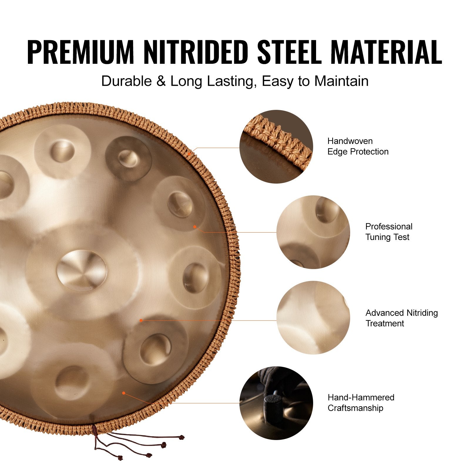Drums: VEVOR Handpan Drum 22 in 10 Notes D Minor Hand Drum Instrument with Mallet