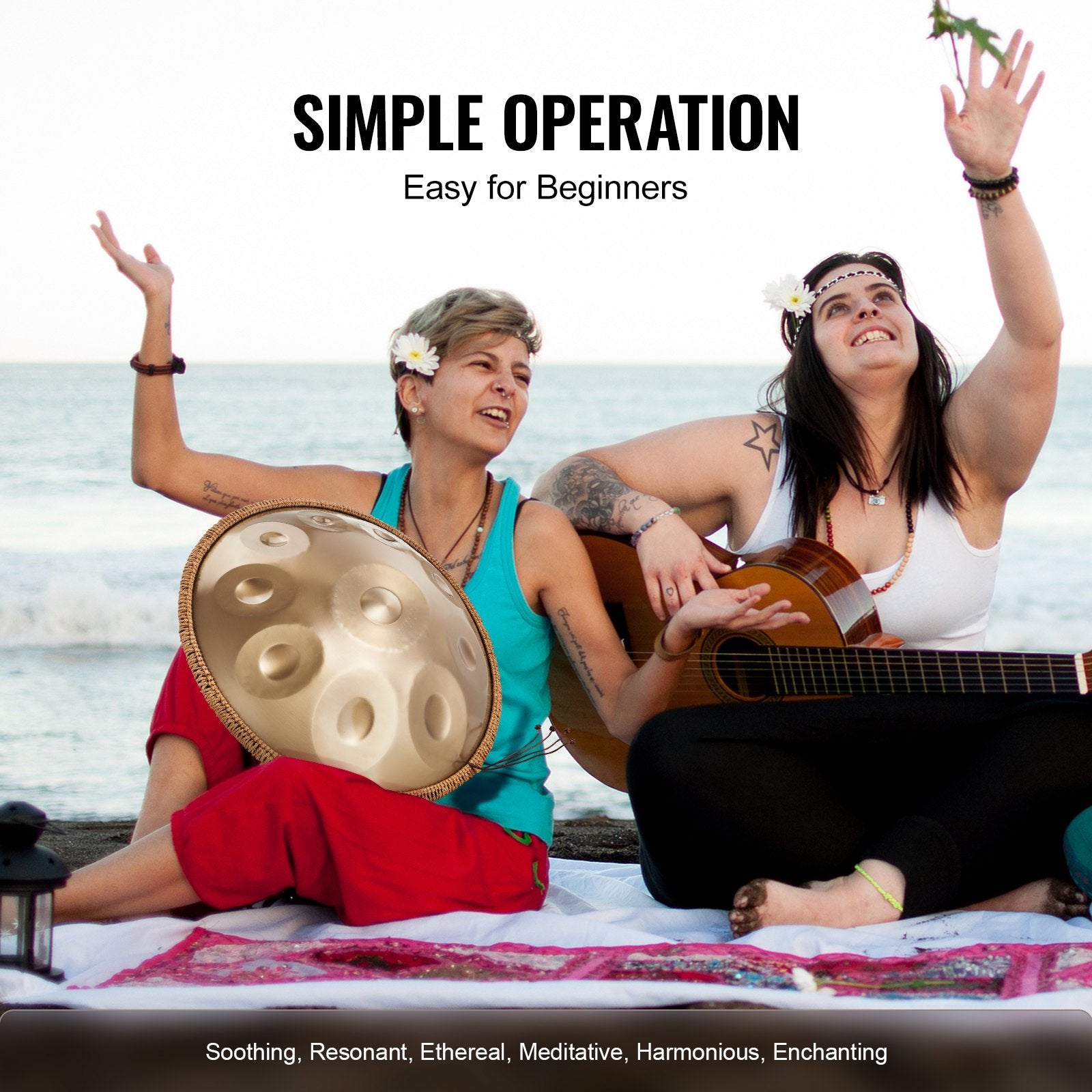 Drums: VEVOR Handpan Drum 22 in 10 Notes D Minor Hand Drum Instrument with Mallet
