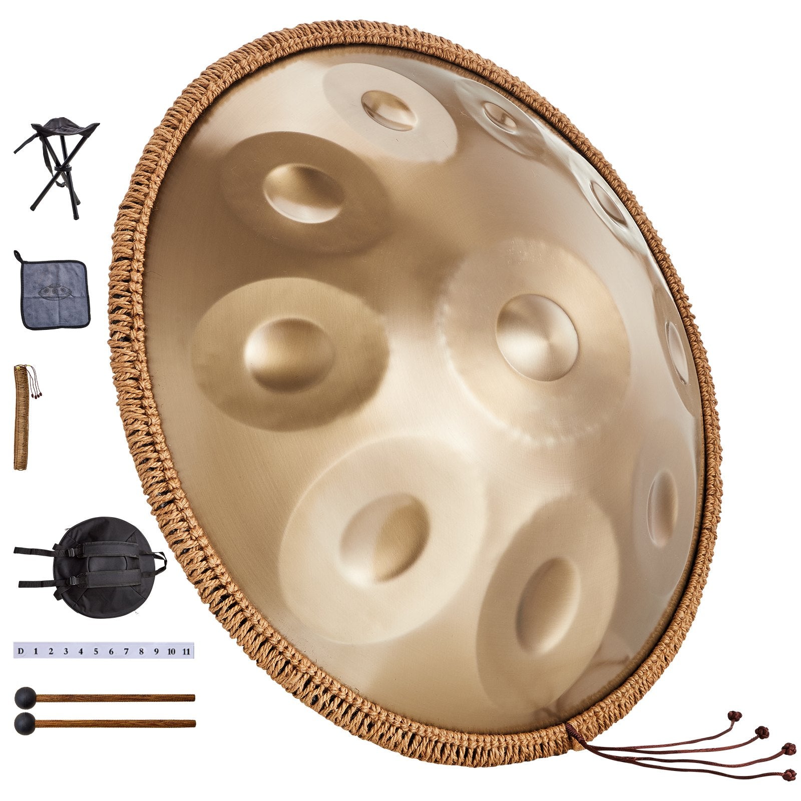 Drums: VEVOR Handpan Drum 22 in 10 Notes D Minor Hand Drum Instrument with Mallet
