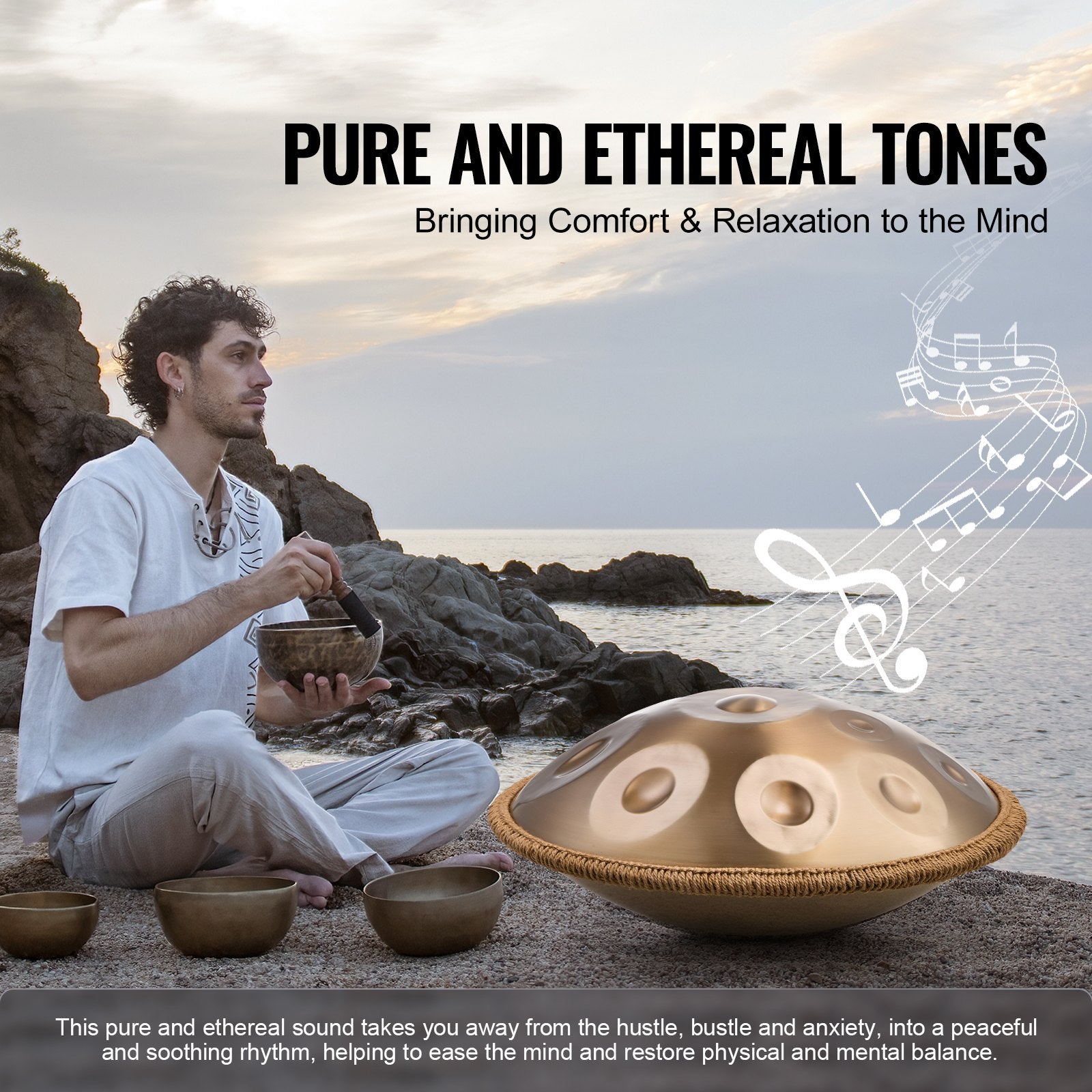 Drums: VEVOR Handpan Drum 22 in 12 Notes D Minor Hand Drum Instrument with Mallet