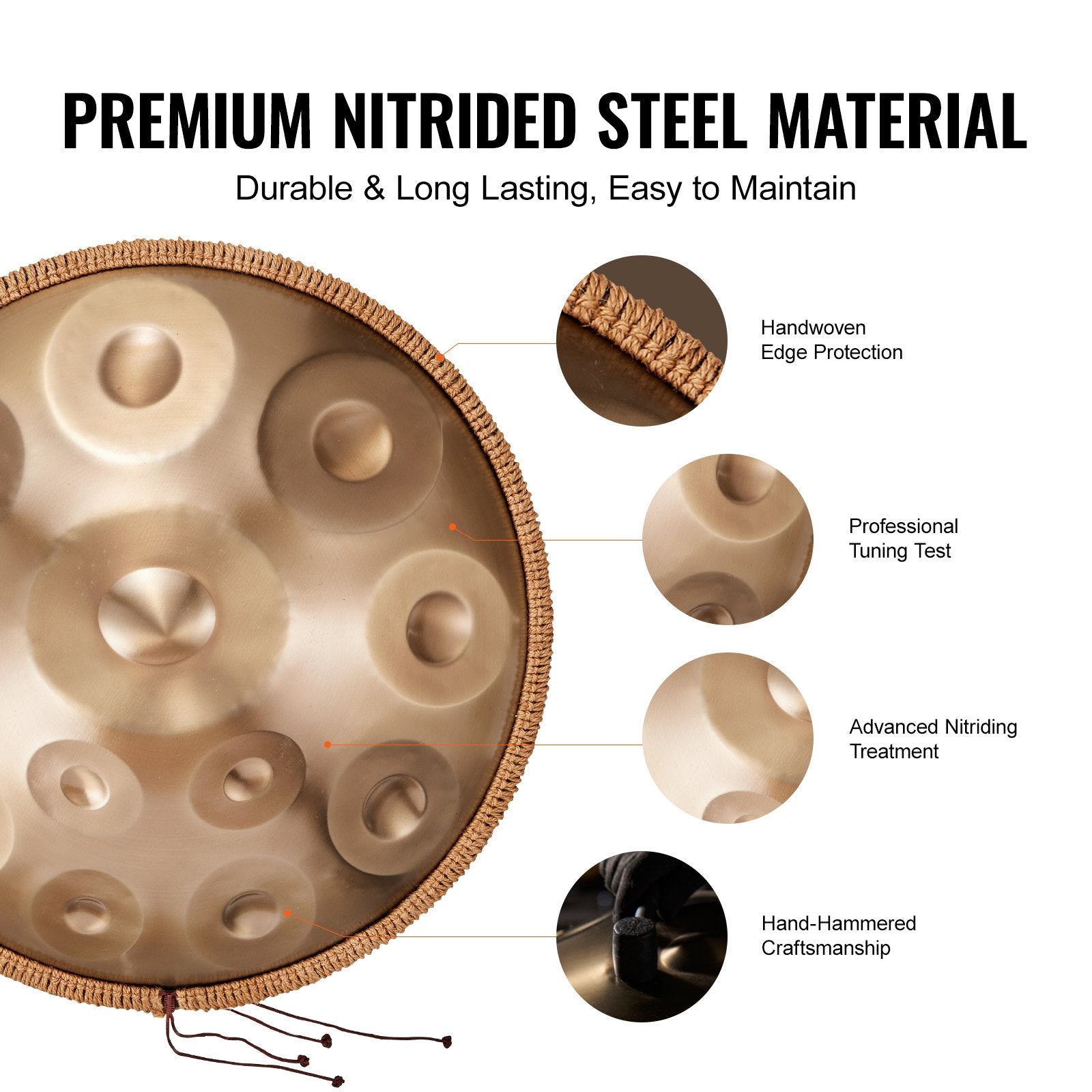 Drums: VEVOR Handpan Drum 22 in 12 Notes D Minor Hand Drum Instrument with Mallet