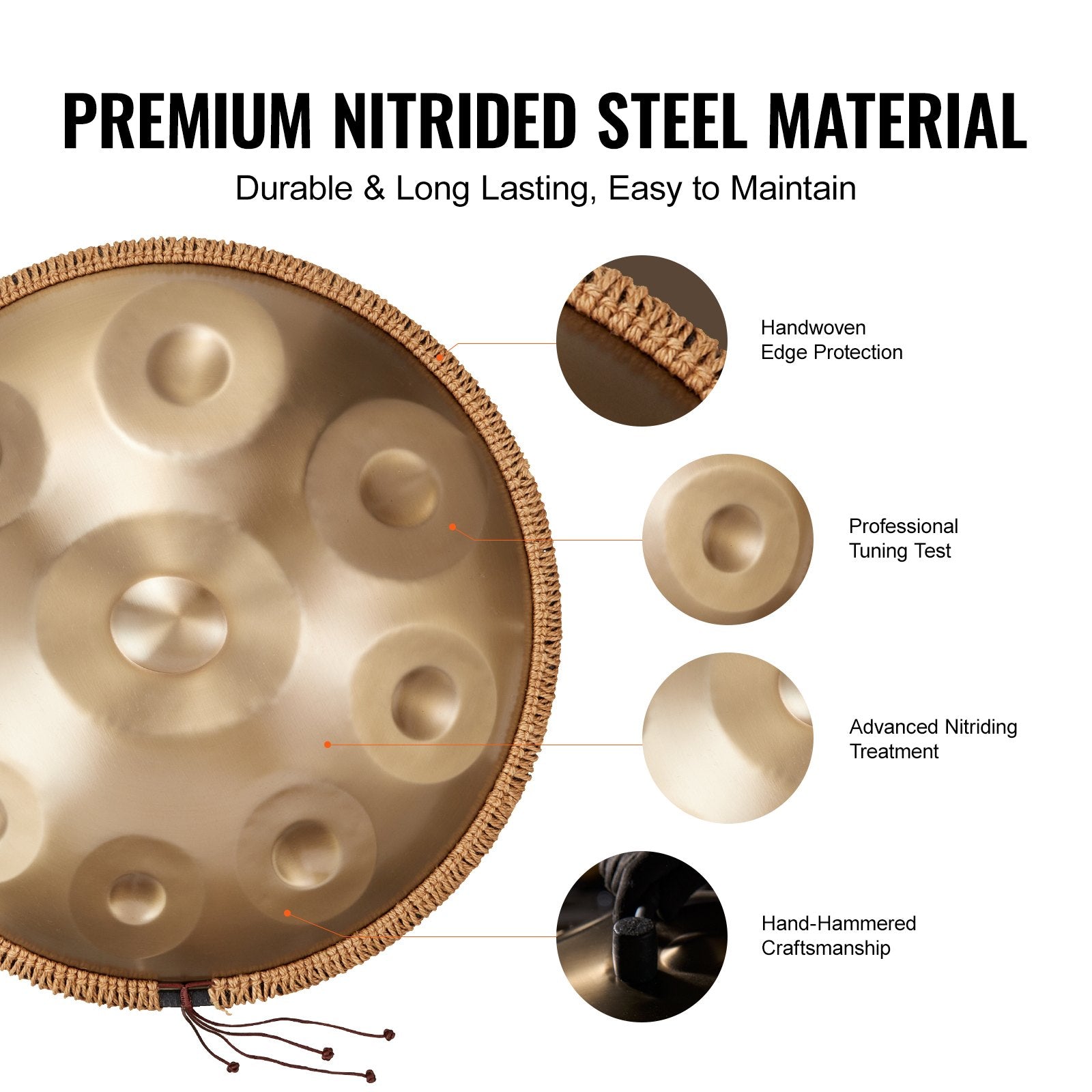 Drums: VEVOR Handpan Drum 22 in 9 Notes D Minor Steel Hand Drum with Mallets for Adult