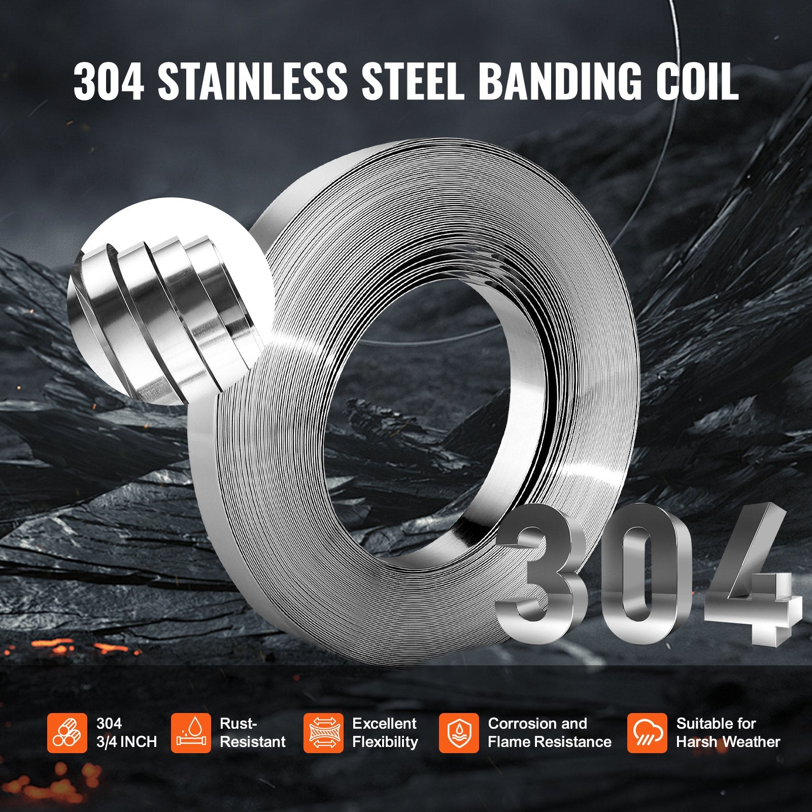 Banding Strapping Kit with Strapping Tensioner Tool, 30 m Length 304 Stainless Steel Banding, 100 Metal Seals, Pallet Packaging Strapping Banding Kit, Banding Packaging Strapping for Packing