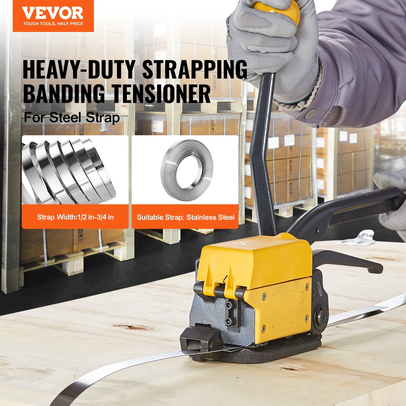 Steel Strapping Tool for 13-19 mm Width, 3-in-1 (Tensioner, Crimper, Cutter) Manual Belt Packaging Banding Machine Packaging Metal Steel Strapping Banding Tool Machine for Stainless Steel Strap