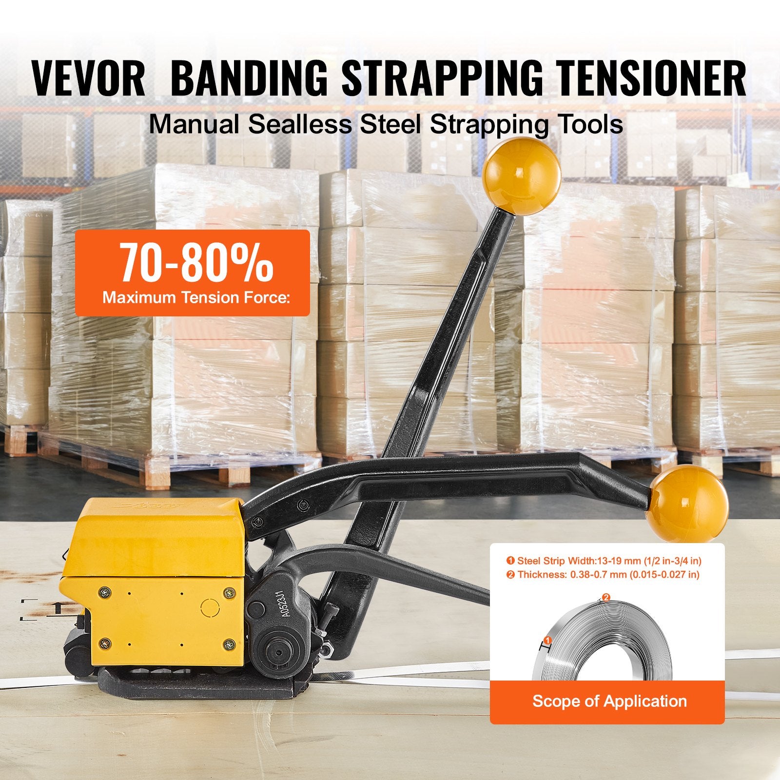 Steel Strapping Tool for 13-19 mm Width, 3-in-1 (Tensioner, Crimper, Cutter) Manual Belt Packaging Banding Machine Packaging Metal Steel Strapping Banding Tool Machine for Stainless Steel Strap