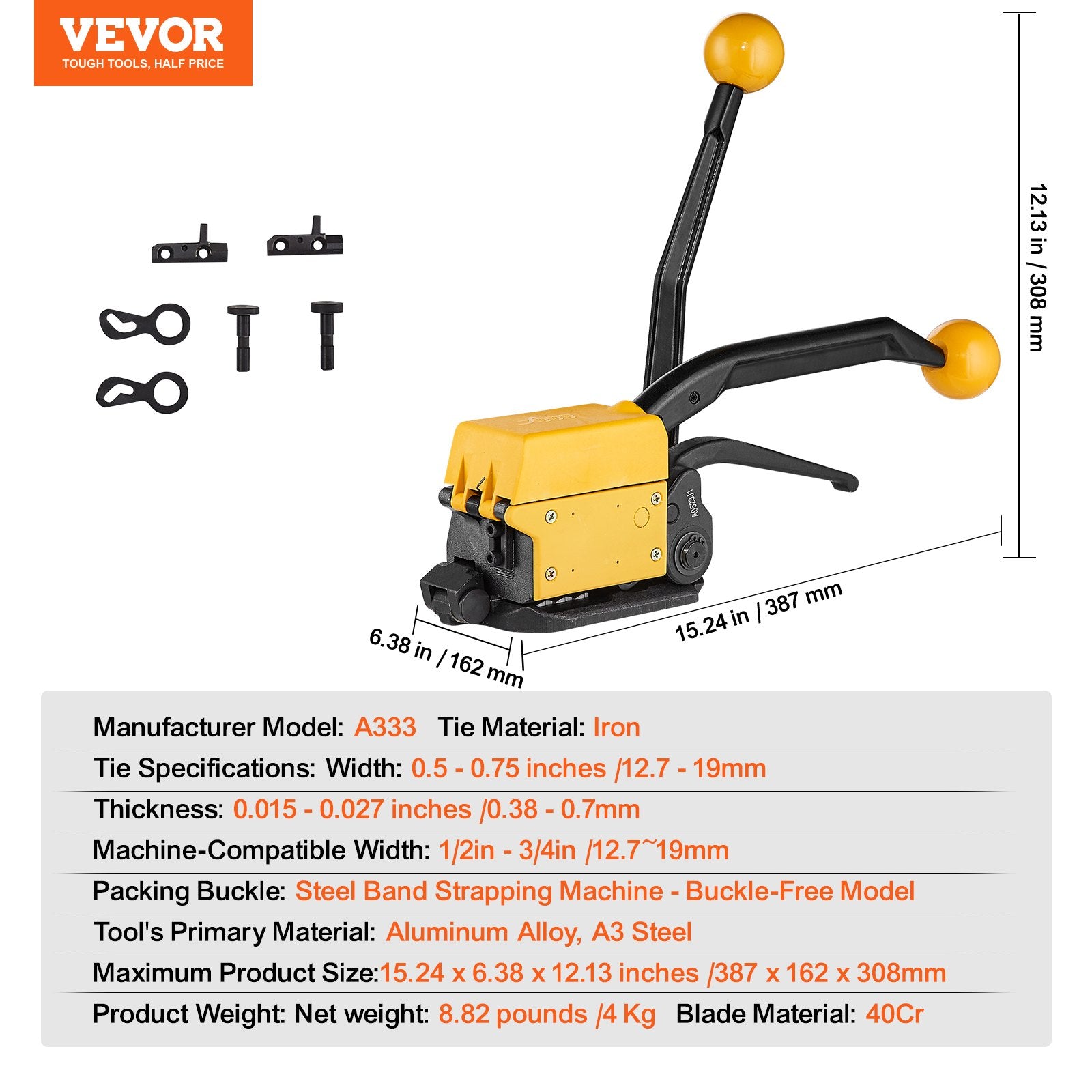 Steel Strapping Tool for 13-19 mm Width, 3-in-1 (Tensioner, Crimper, Cutter) Manual Belt Packaging Banding Machine Packaging Metal Steel Strapping Banding Tool Machine for Stainless Steel Strap