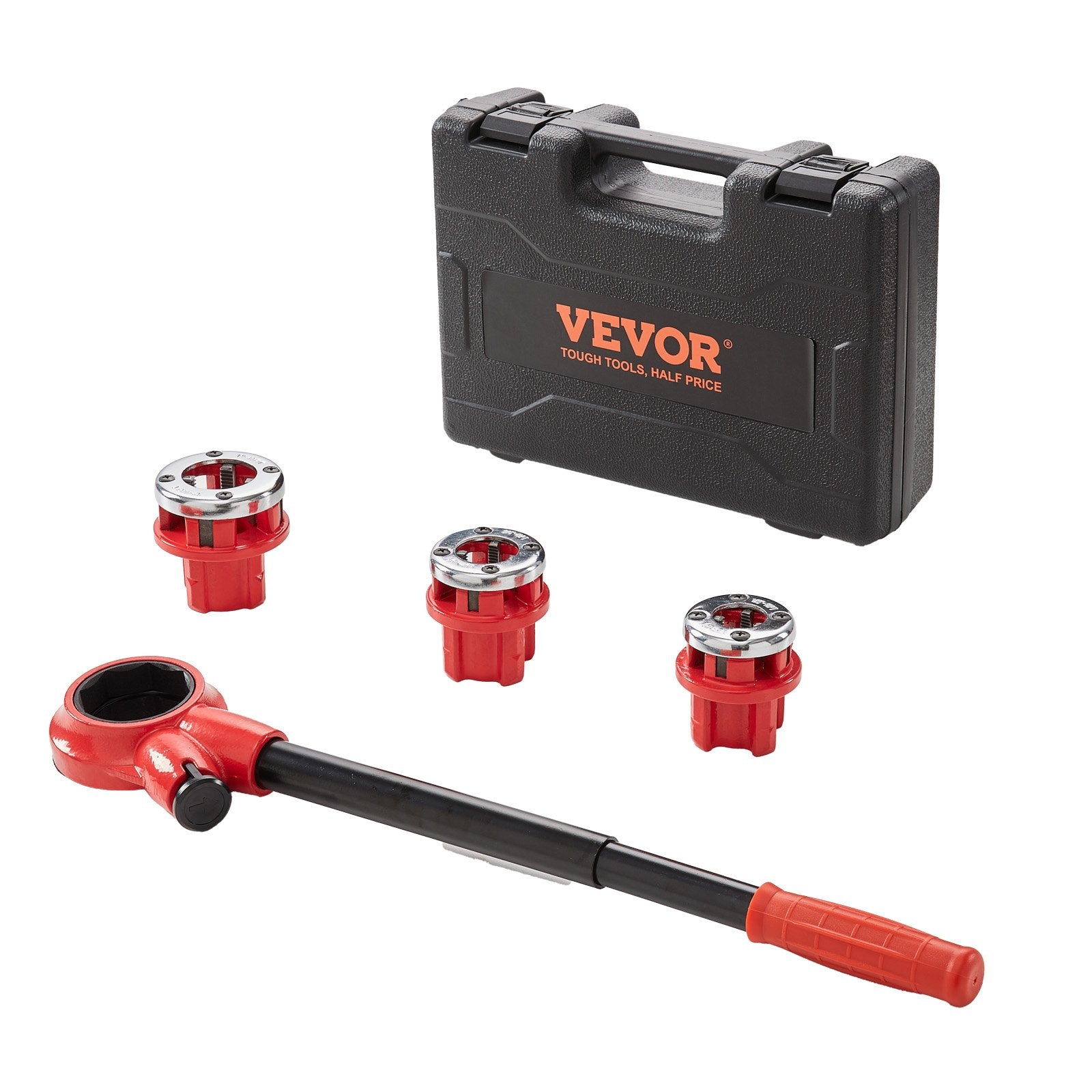 Tool Sockets: VEVOR Ratchet Pipe Threader Kit, 1/2" NPT, 3/4" NPT, 1" NPT Manual Ratcheting Pipe Threader, Portable Pipe Threading Tool Set with 3PCS NPT Dies, Storage Case for Galvanized Aluminum Iron Copper Pipes
