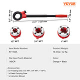 Tool Sockets: VEVOR Ratchet Pipe Threader Kit, 1/2" NPT, 3/4" NPT, 1" NPT Manual Ratcheting Pipe Threader, Portable Pipe Threading Tool Set with 3PCS NPT Dies, Storage Case for Galvanized Aluminum Iron Copper Pipes