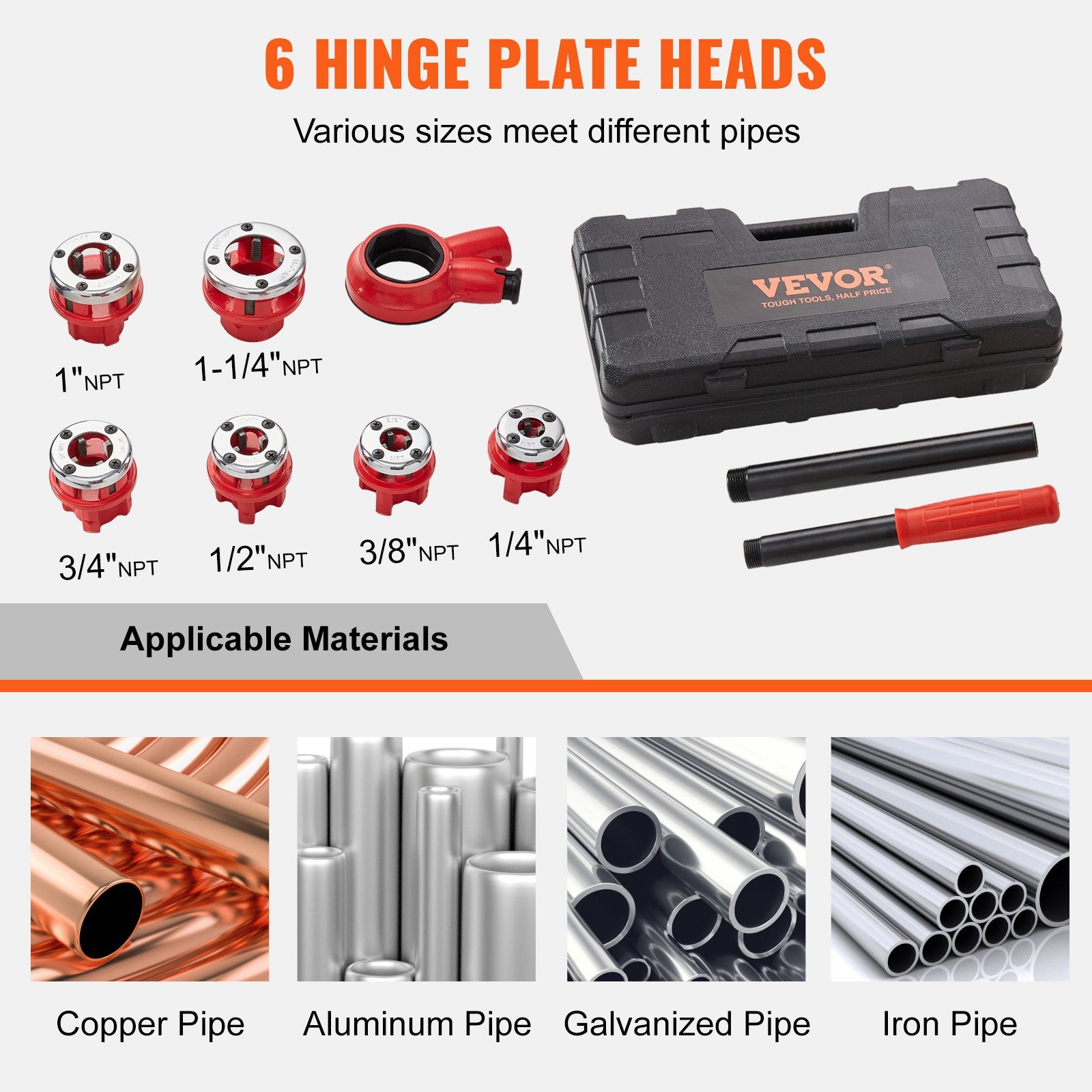 Men's Underwear: VEVOR Ratchet Pipe Threader Kit, 1/4" NPT - 1-1/4" NPT Manual Ratcheting Pipe Threader, Portable Pipe Threading Tool Set with 6PCS NPT Dies, Storage Case for Galvanized Aluminum Iron Copper Pipes