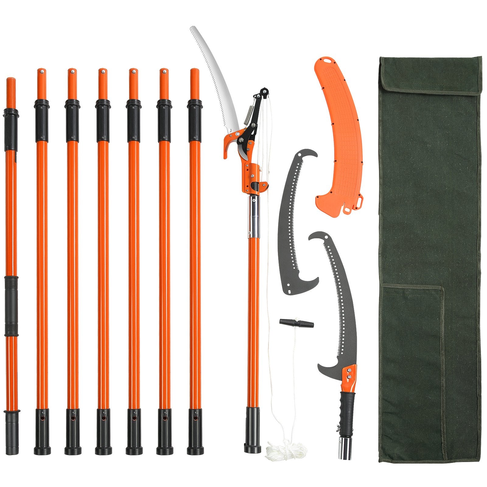 Chainsaws: VEVOR Manual Pole Saw, 2.24 m-8.24 m Extendable Tree Pruner, Sharp Steel Blade and Scissors High Branches Trimming, Branch Trimmer with Lightweight 8 Fiberglass Handles, for Pruning Palms and Shrubs